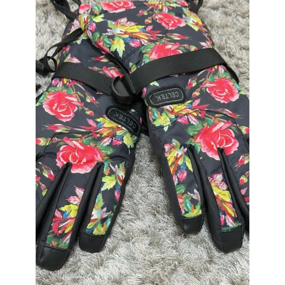 Celtek Women’s Floral Snowboard Ski Gloves Winter Insulated Size XS